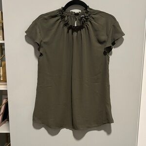 Express Olive Green Ruffle Neck Blouse